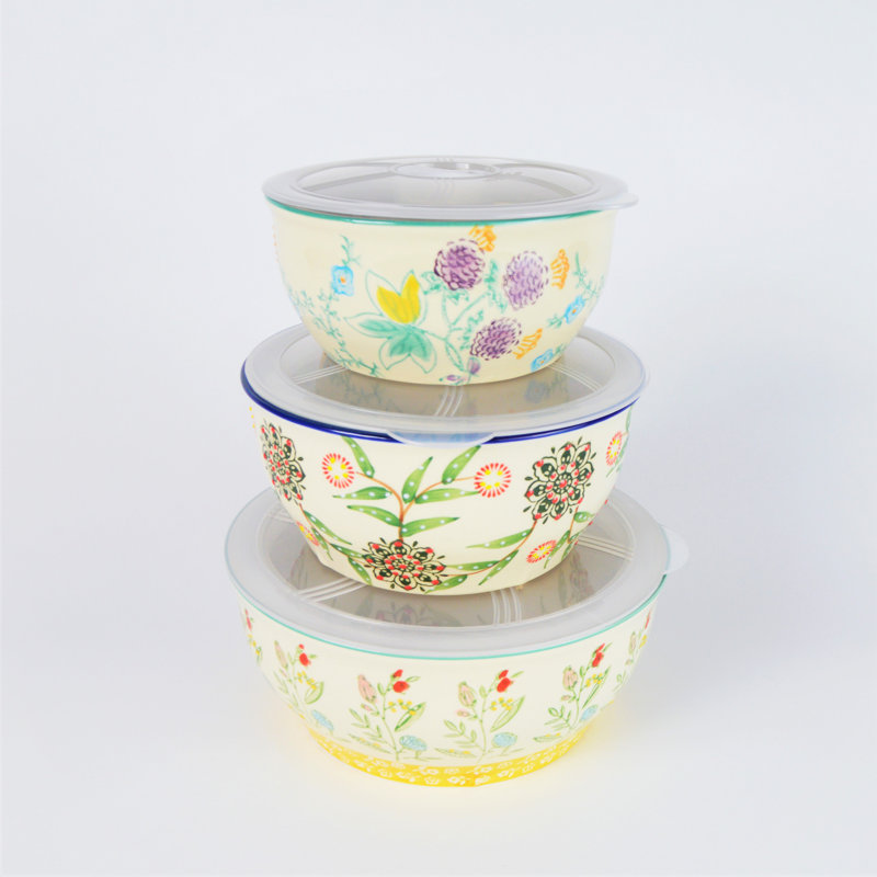 Ella Multicolor Ceramic Storage Bowls Set with Lids