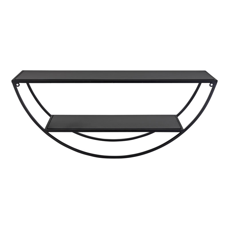 Black Half-Moon Floating Wall Shelf with Wooden Tiers