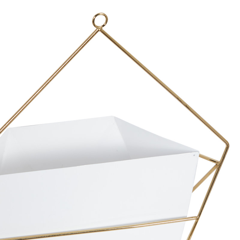 CosmoLiving Contemporary White and Gold Geometric Metal Wall Planters, Set of 2
