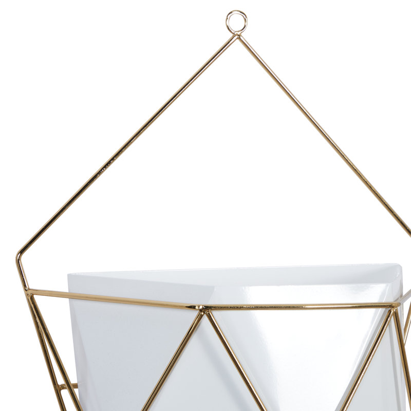 CosmoLiving Contemporary White and Gold Geometric Metal Wall Planters, Set of 2