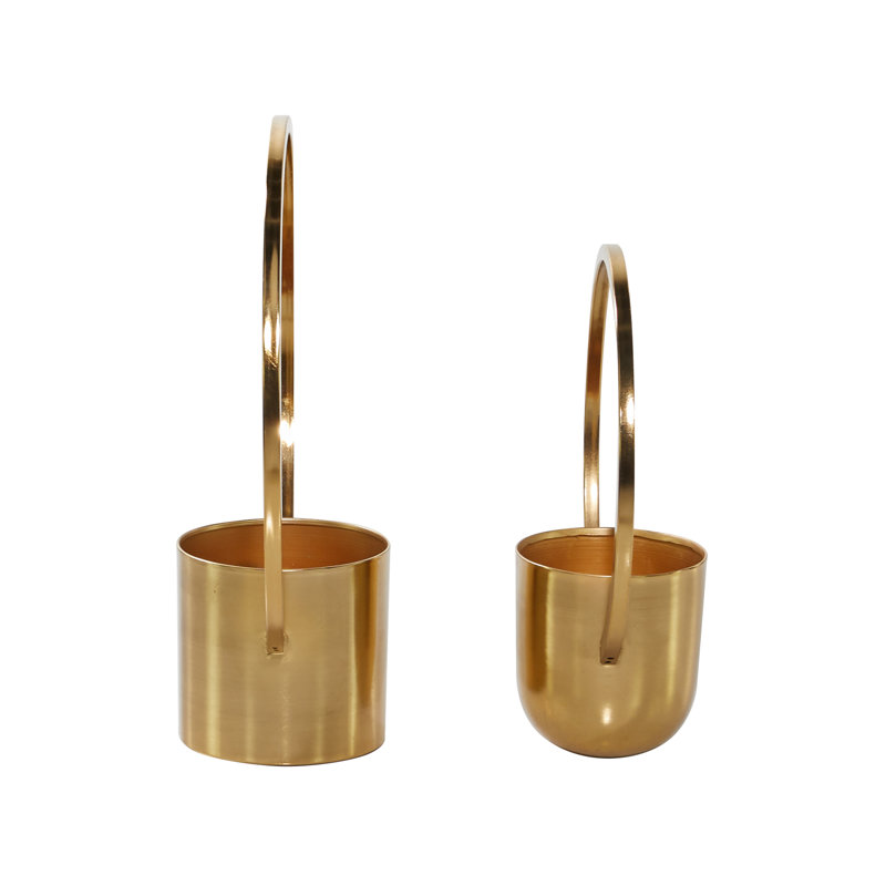 CosmoLiving Glam Gold Metal Geometric Wall Planters, Set of 2