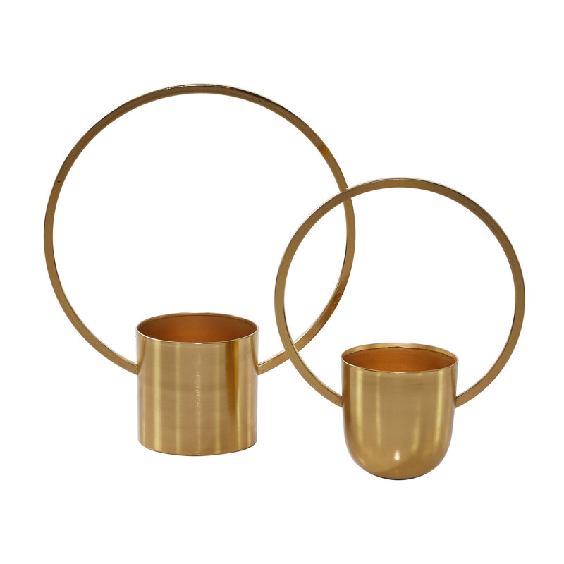 CosmoLiving Glam Gold Metal Geometric Wall Planters, Set of 2