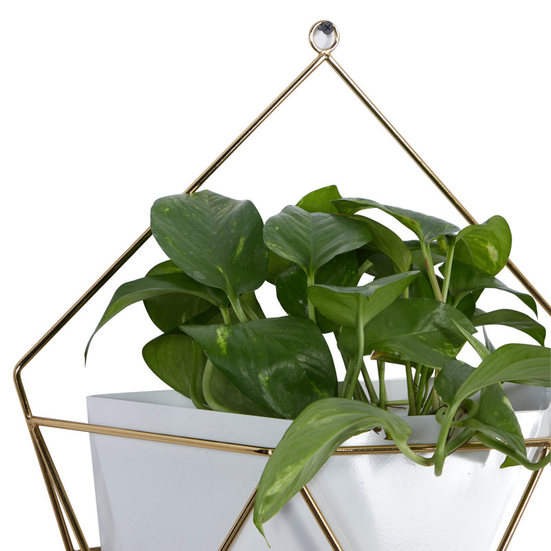 CosmoLiving Contemporary White and Gold Geometric Metal Wall Planters, Set of 2