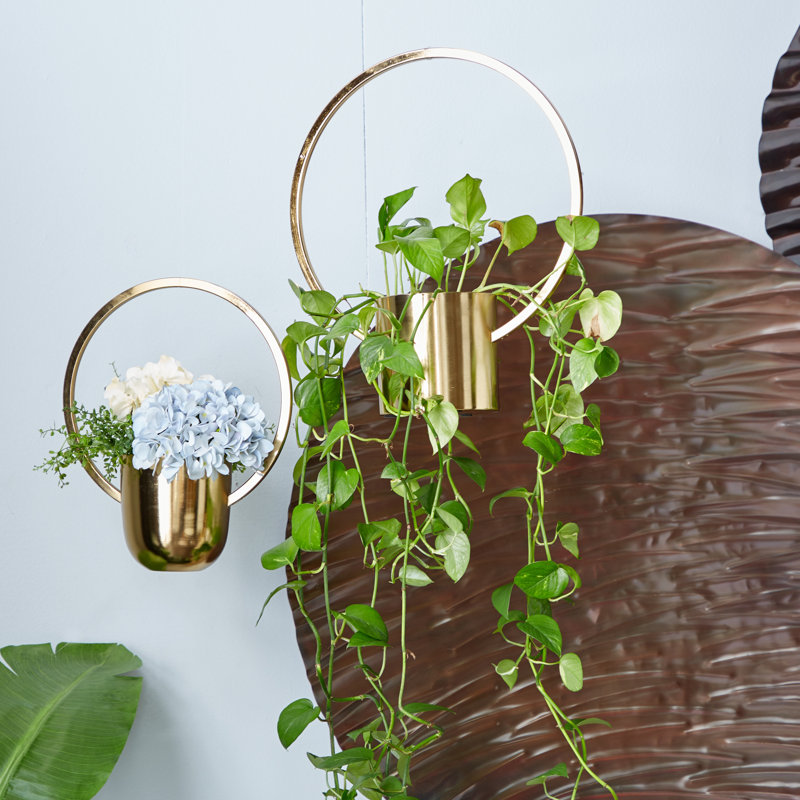 CosmoLiving Glam Gold Metal Geometric Wall Planters, Set of 2