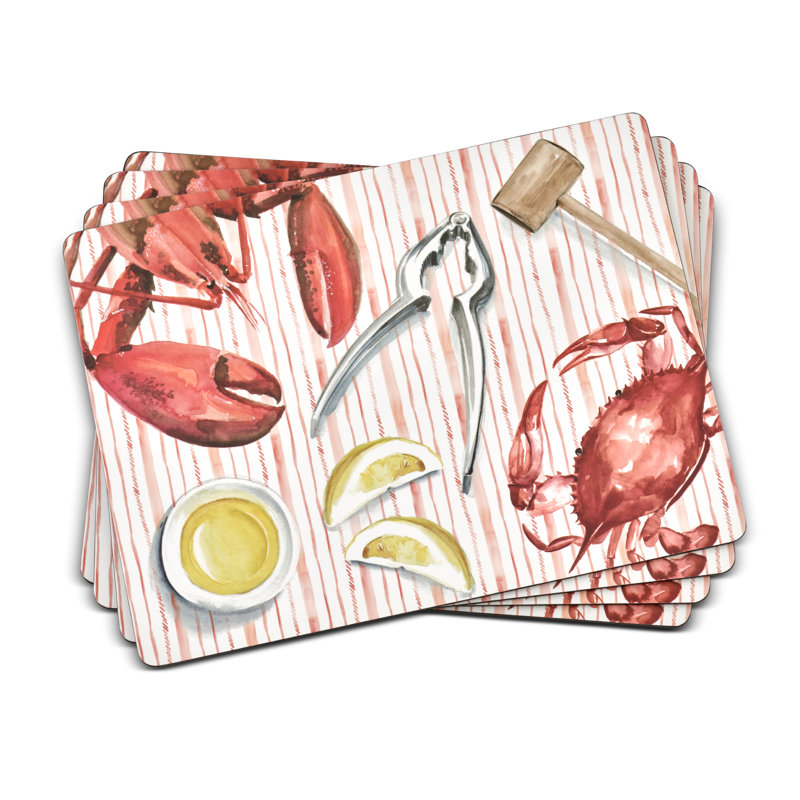 Summer Feast Red and White Cork Placemats Set of 4