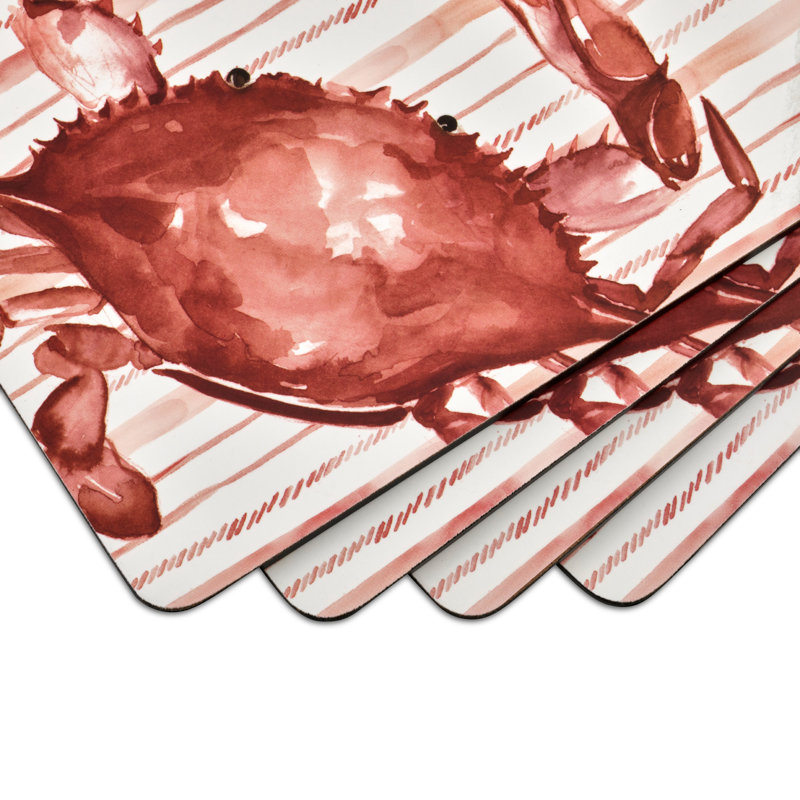 Summer Feast Red and White Cork Placemats Set of 4