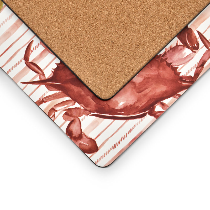 Summer Feast Red and White Cork Placemats Set of 4