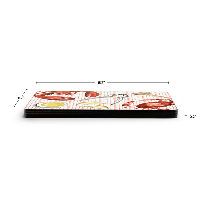 Summer Feast Red and White Cork Placemats Set of 4