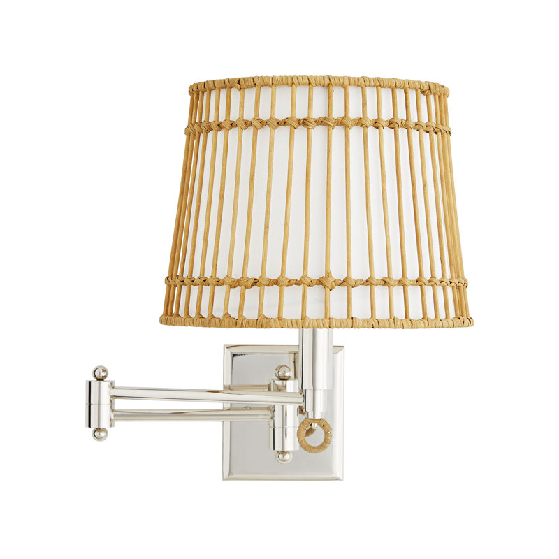 Sea Island Chrome 14.5" Swing Arm Sconce with Ivory Linen