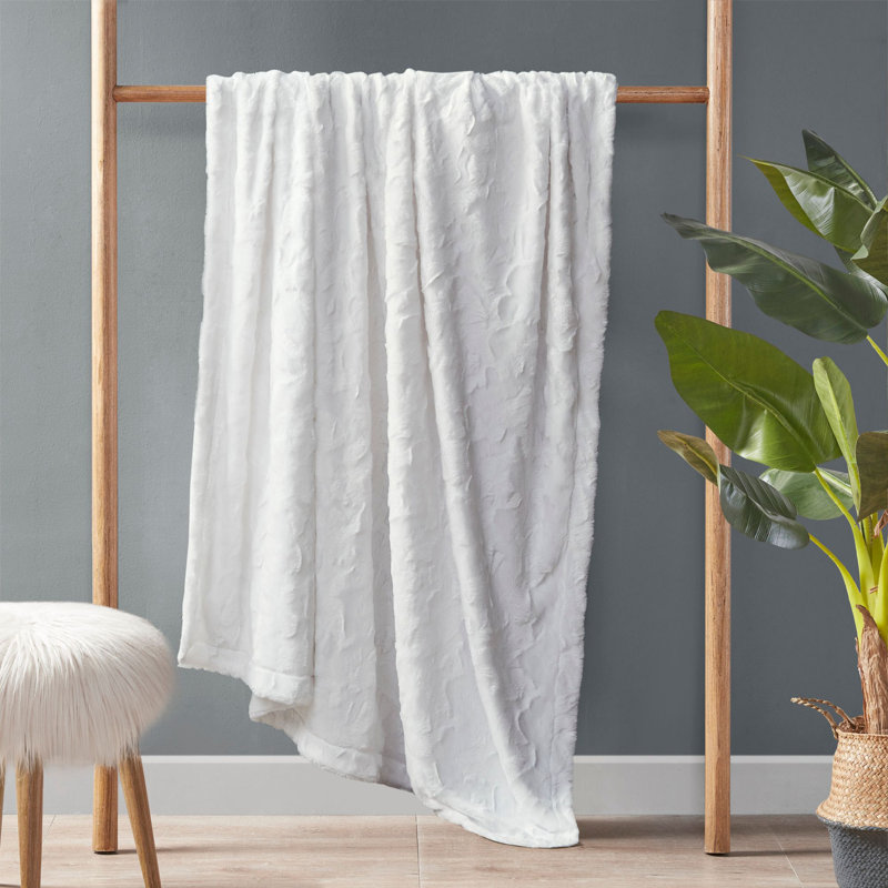 White Oversized Faux Fur Reversible Throw Blanket