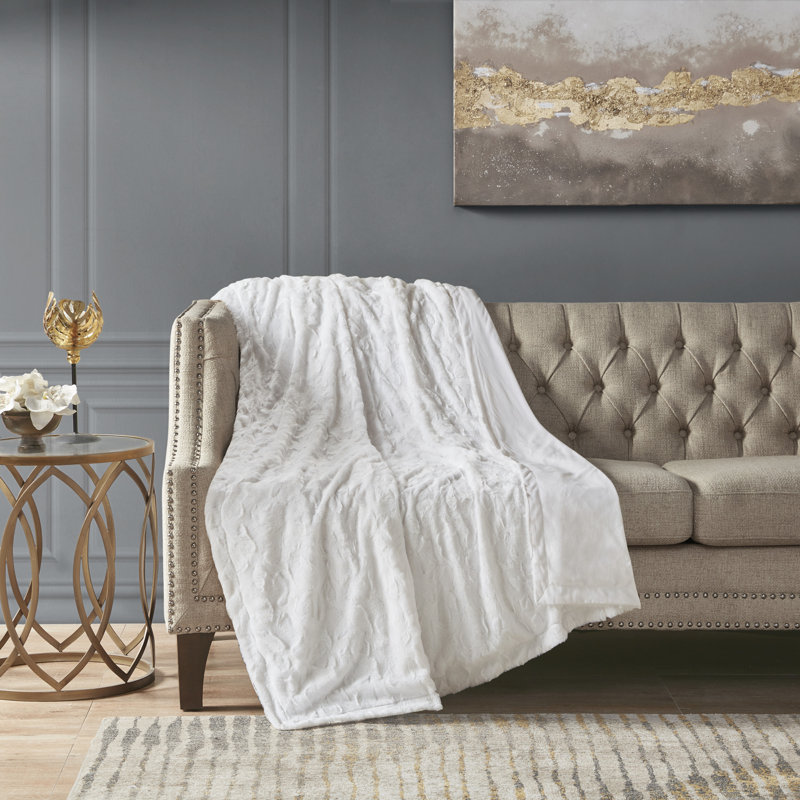 White Oversized Faux Fur Reversible Throw Blanket