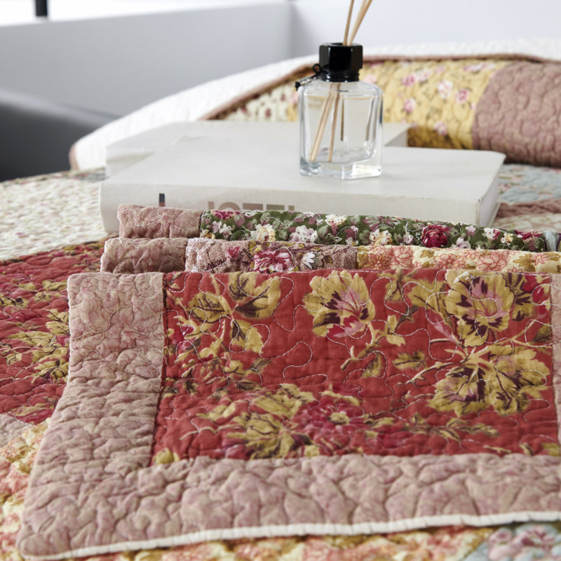 Boho-Royal Garden Reversible Cotton Quilt Set, Queen - Blue