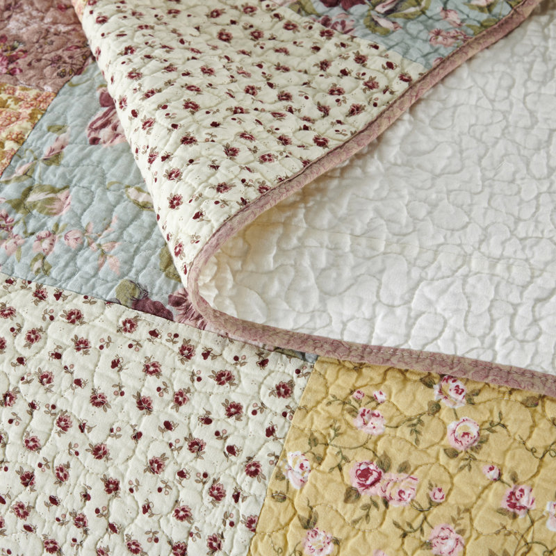 Boho-Royal Garden Reversible Cotton Quilt Set, Queen - Blue