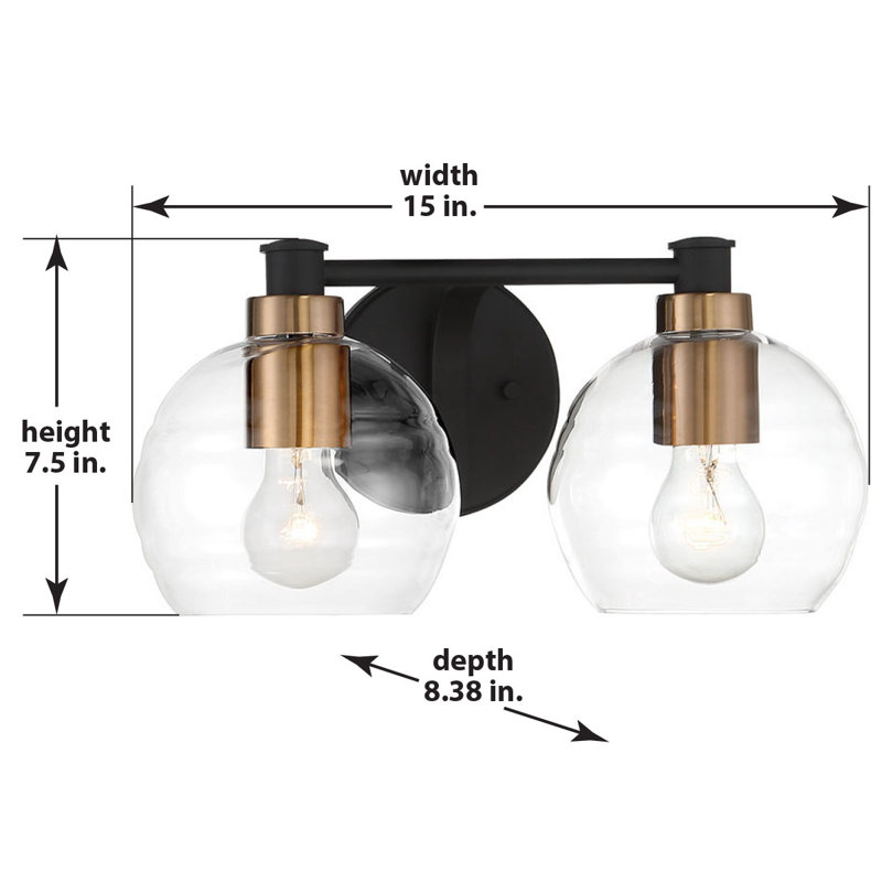 Sand Coal and Natural Brushed Brass 2-Light Bath Bar with Clear Glass