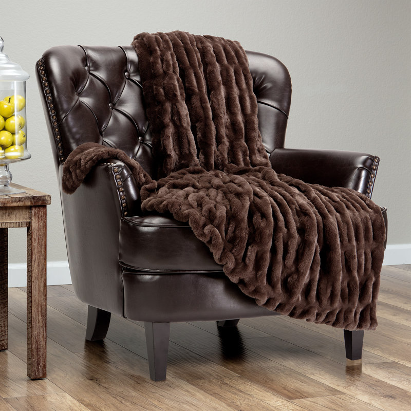 Mocha Faux Fur Reversible Throw Blanket 50x65 Inches