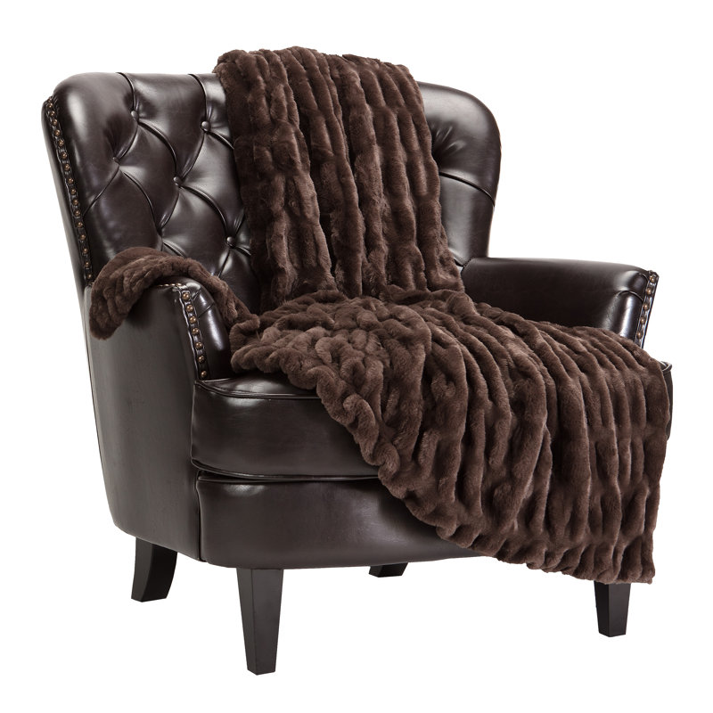 Mocha Faux Fur Reversible Throw Blanket 50x65 Inches