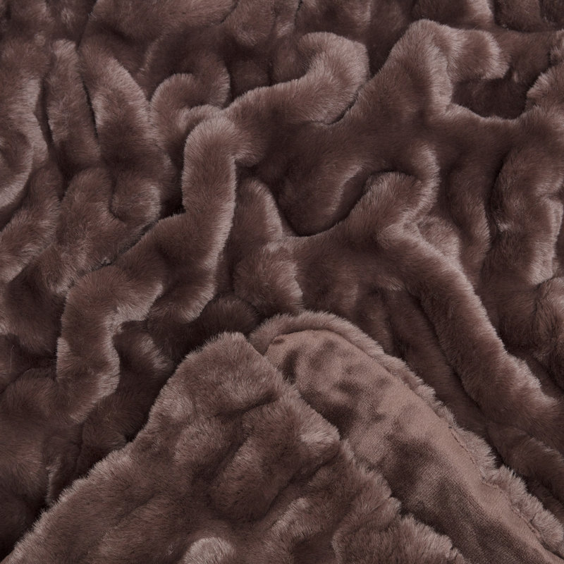 Mocha Faux Fur Reversible Throw Blanket 50x65 Inches