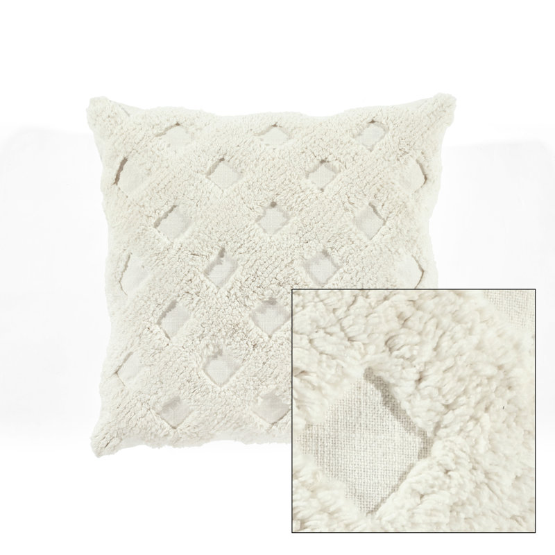 Off-White Cotton Tufted Square Decorative Pillow