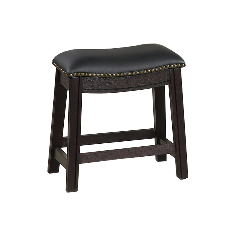 Adjustable Backless Black Leather Saddle Stool, 18" Height