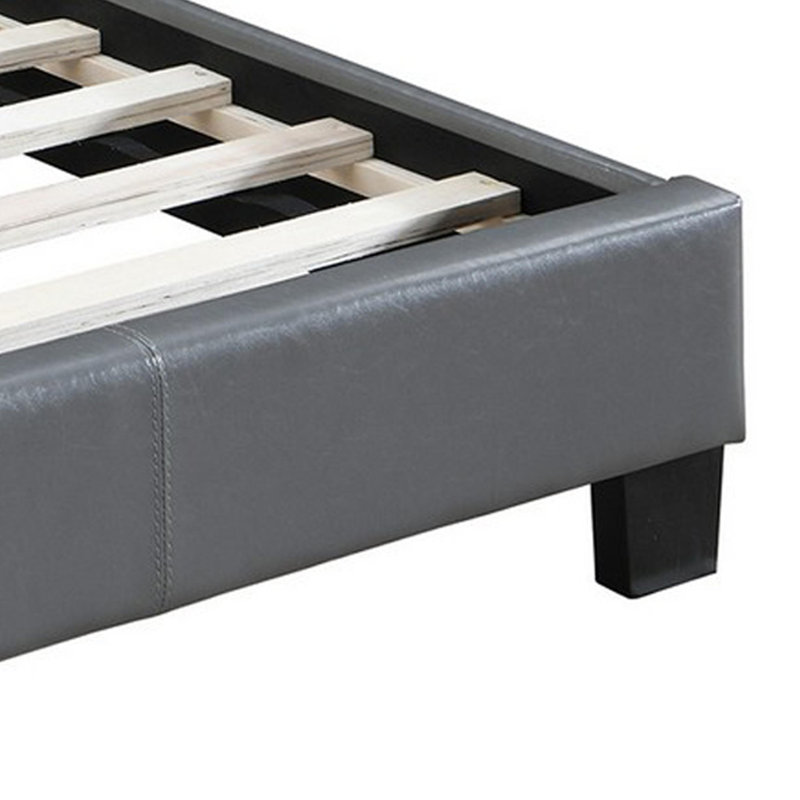 Elegant Gray Faux Leather Full Bed with Tufted Headboard and Nailhead Trim