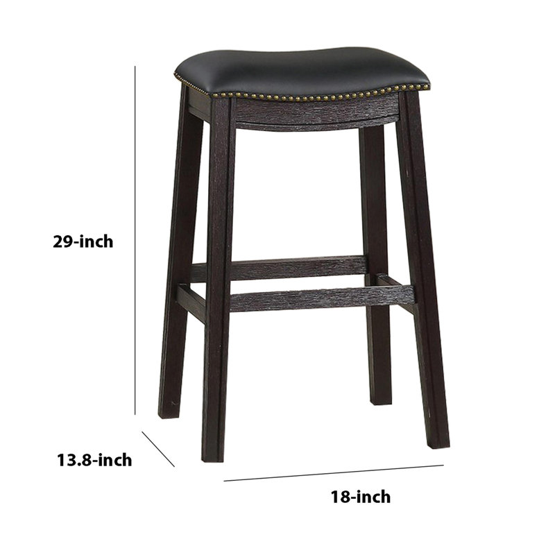 Adjustable Saddle Style Swivel Bar Stool in Black Leather and Wood