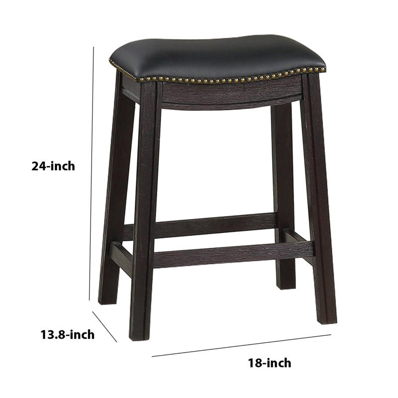 Adjustable Saddle-Style Swivel Counter Stool in Black Leather
