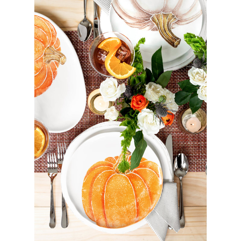 Florentine Harvest Ceramic Oval Platter with Pumpkin Motif