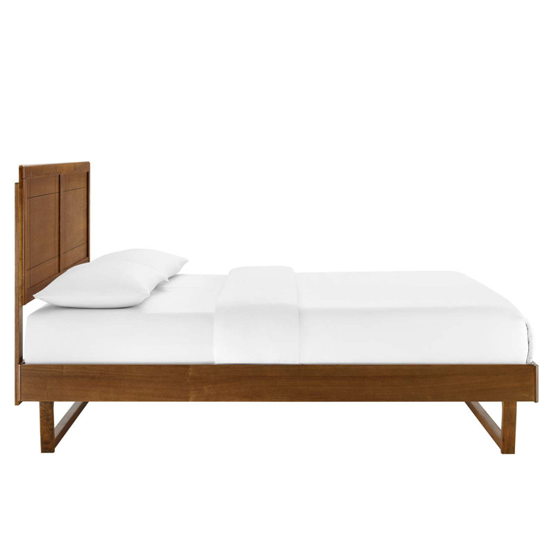 Marlee Mid-Century Twin Platform Bed in Walnut with Wood Slats