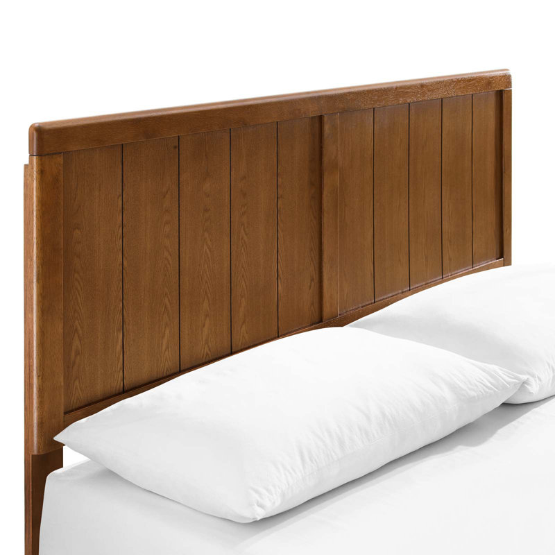 Mid-Century Walnut Queen Platform Bed with Wood Slat Support