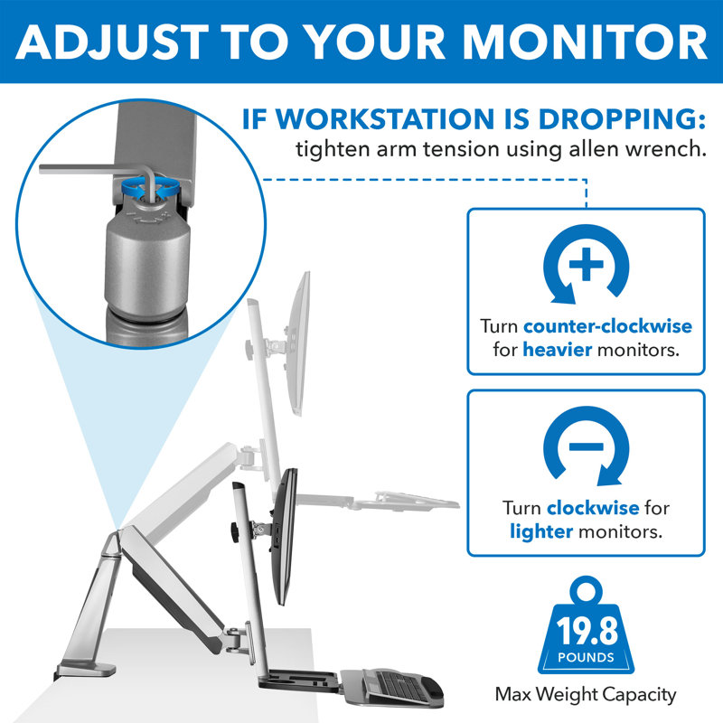 ErgoFlex 26" Silver Steel Adjustable Standing Desk Converter