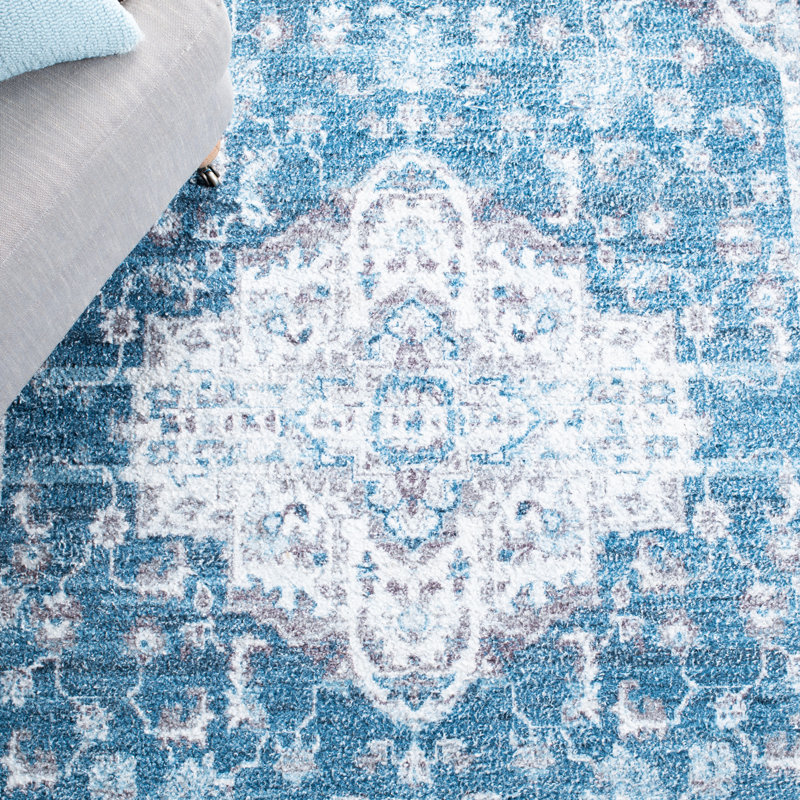 Vintage Elegance 5'x8' Blue Cotton Blend Flatweave Area Rug