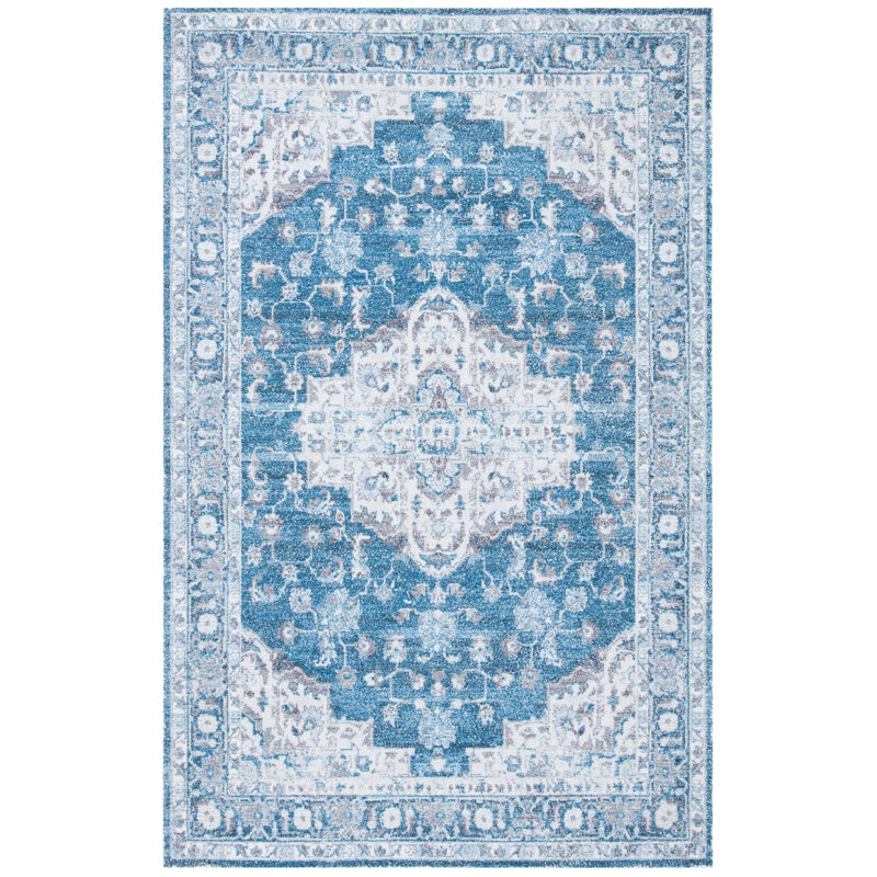 Vintage Elegance 5'x8' Blue Cotton Blend Flatweave Area Rug