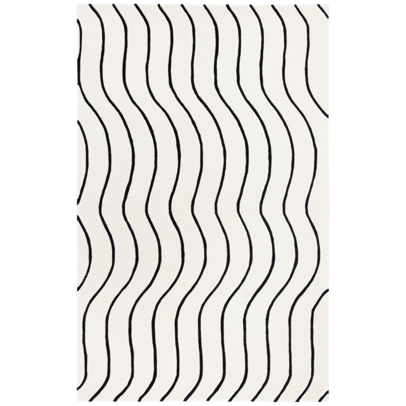 Ivory Geometric Hand Tufted Round Wool & Silk Rug, 47"