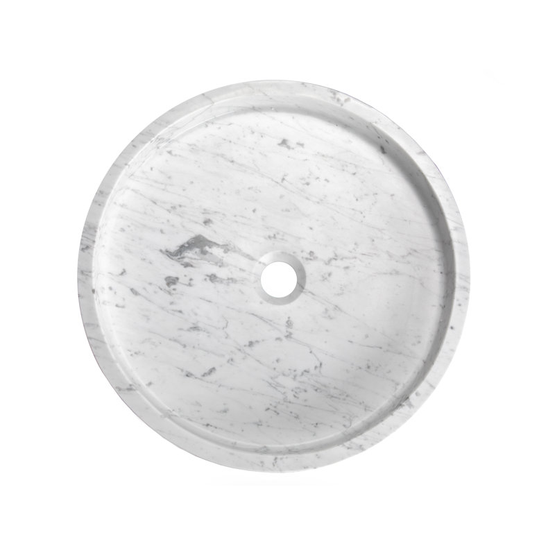 Polished White Carrara Marble Round Bathroom Sink