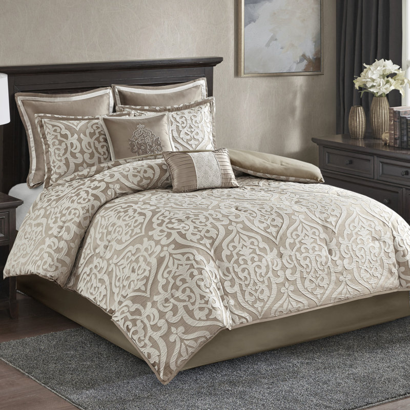 Tan Microfiber California King 8-Piece Comforter Set with Graphic Detail