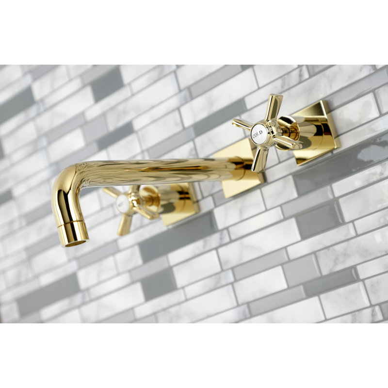 Polished Brass Wall Mount Roman Tub Faucet with Dual Handles