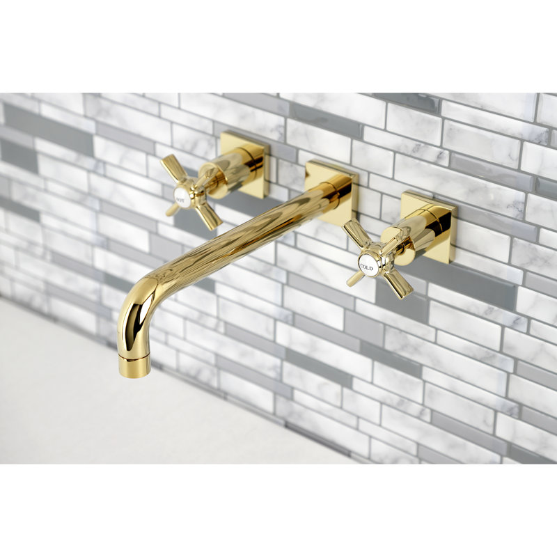 Polished Brass Wall Mount Roman Tub Faucet with Dual Handles