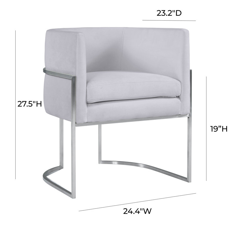 Chic Giselle 24" Contemporary Gray Velvet Armchair with Silver Metal Frame