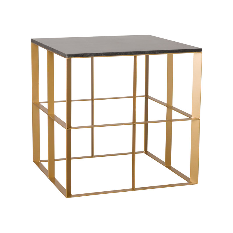 Square Black Granite Top End Table with Gold Metal Frame