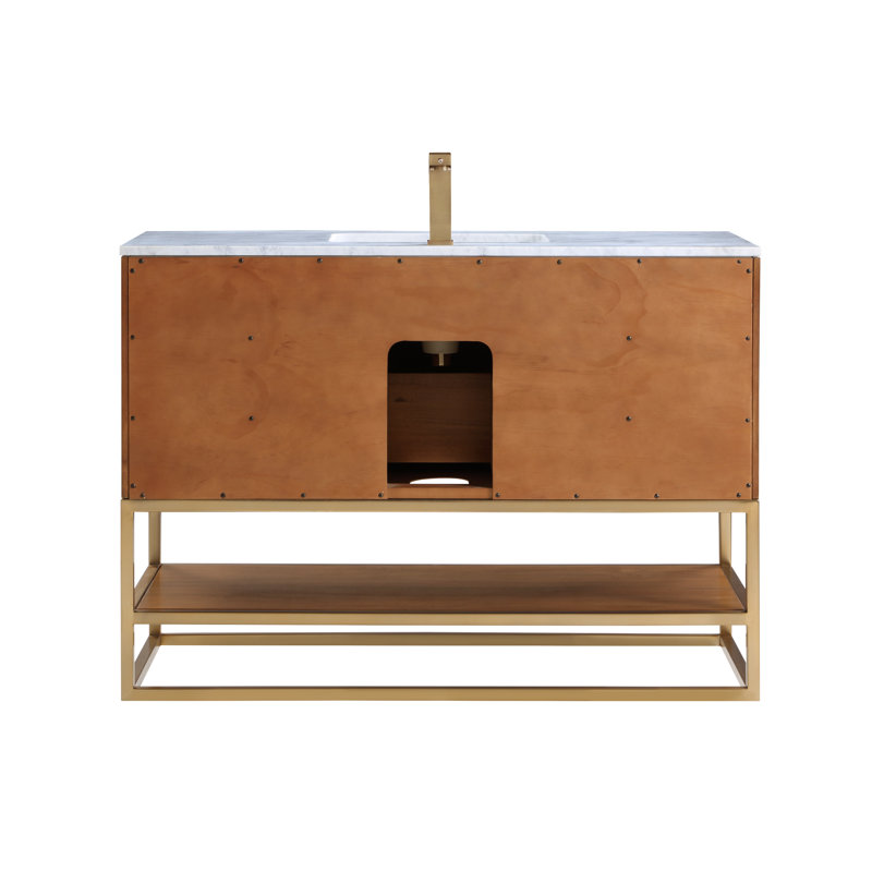 Terra 48'' Walnut Single Freestanding Bathroom Vanity with Satin Brass Accents