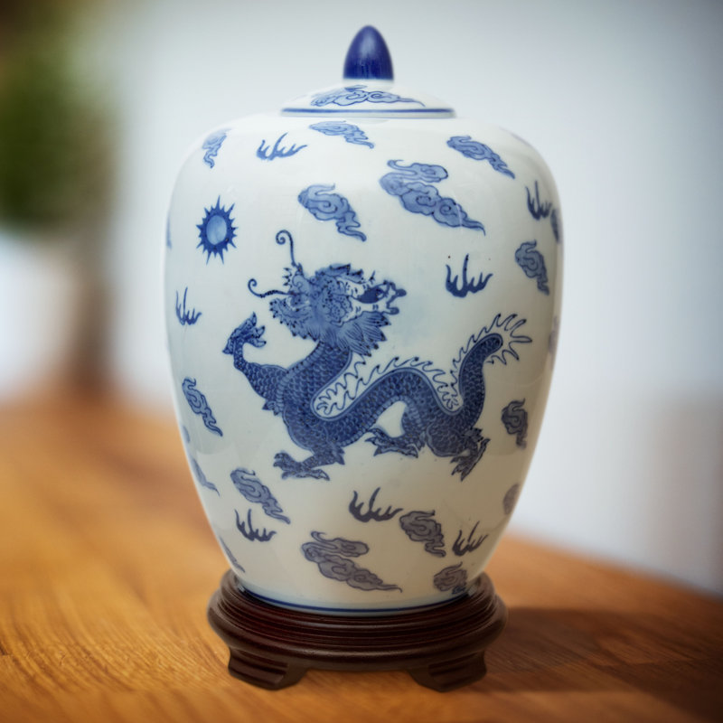 11" Blue and White Hand-Painted Porcelain Dragon Vase
