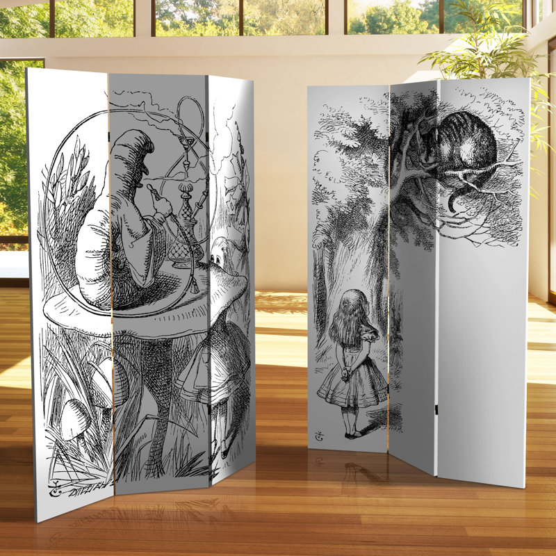 72" x 48" Double Sided Alice in Wonderland 3 Panel Room Divider