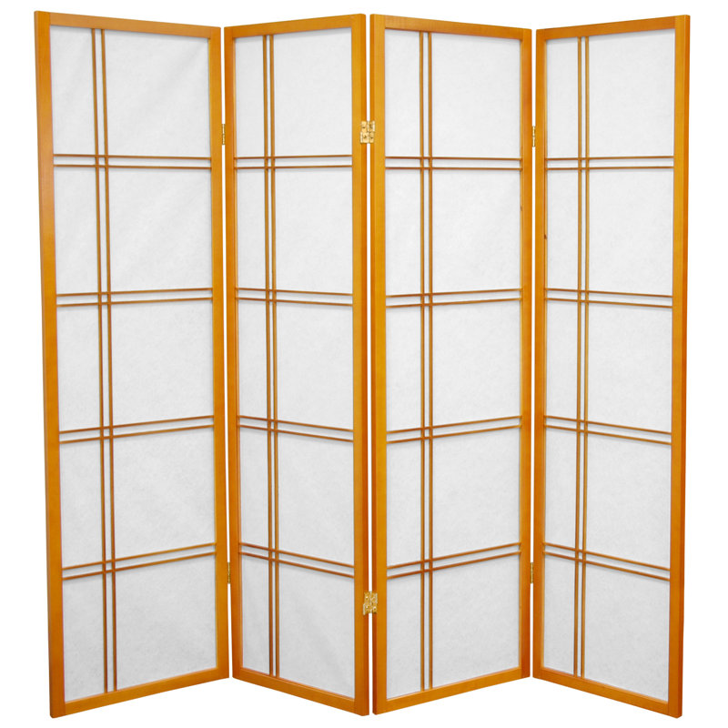Honey 4-Panel Shoji Screen Room Divider with Rice Paper