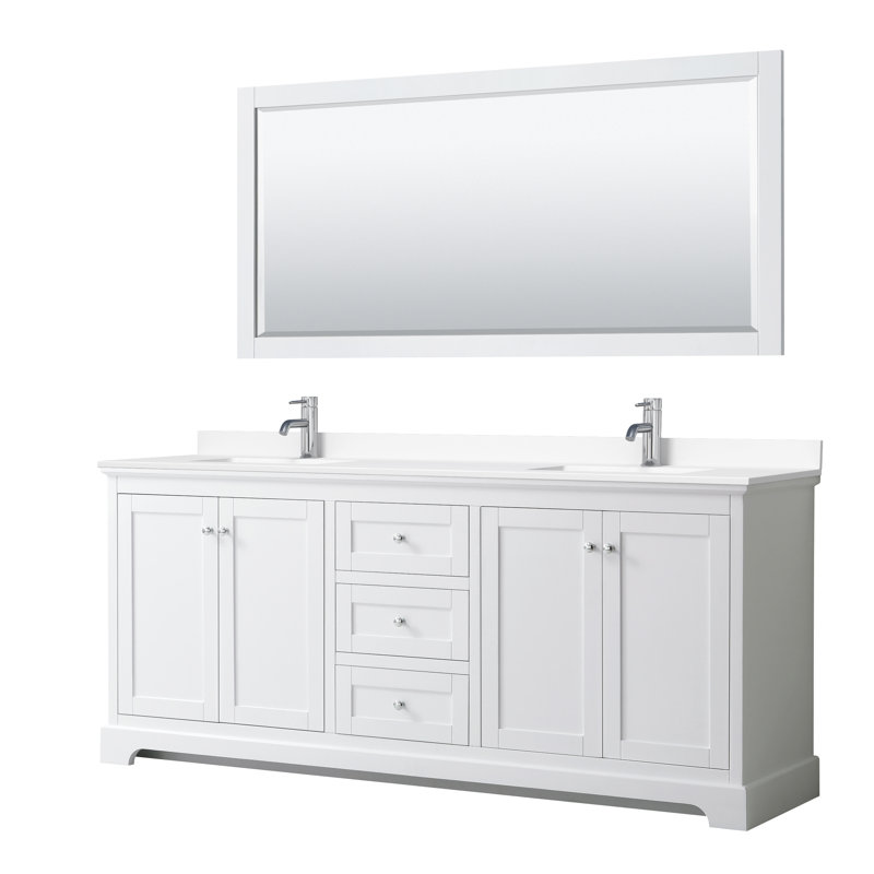 Avery 80" White Double Bathroom Vanity with Cultured Marble Top