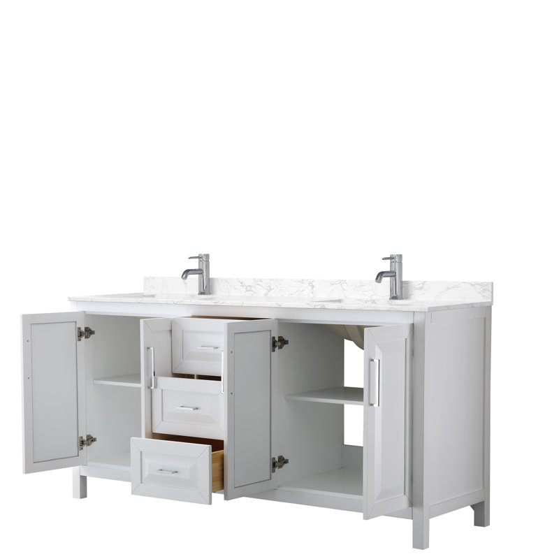 White Double Freestanding Bathroom Vanity with Marble Top