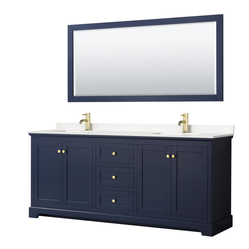 Avery Dark Blue 80'' Double Vanity with Light-Vein Carrara Marble Top