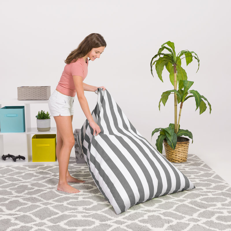 Luxurious Canvas Stripes Gray and White Twist Bean Bag Chair