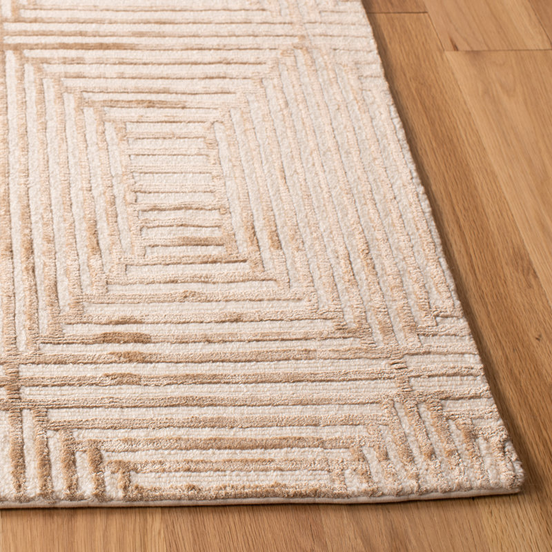 Nepalese Geometric Camel 8' x 10' Hand-Knotted Wool-Silk Blend Rug