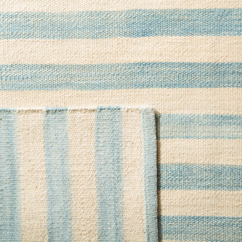 Sky Blue and White Wool Stripe 6' x 9' Area Rug