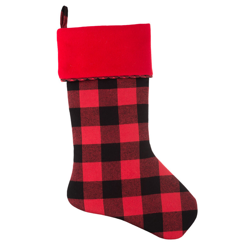 Red and Black Buffalo Check Polyester Holiday Stocking Set